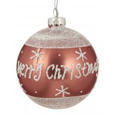 Χριστουγεννιάτικη Γυάλινη Μπάλα με Καφέ Ρίγα και "Merry Christmas" (8cm)